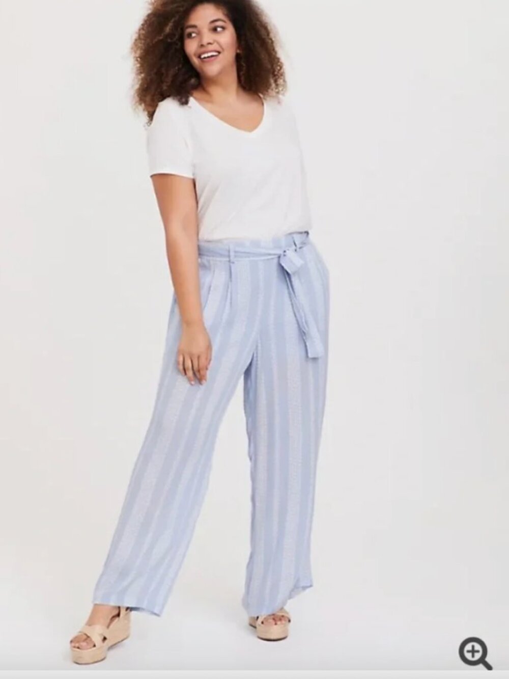 Torrid Paperbag Tie Waist High Rise Wide Leg Striped Blue Pants Size 4X Casual - Picture 3 of 13